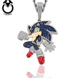 European and American hip-hop new classic cartoon character hedgehog Sonic copper inlaid zircon trend pendant accessories