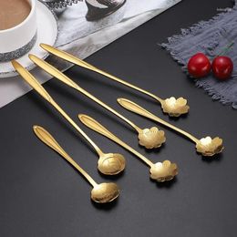 Spoons Creative Stainless Steel Gold Cherry Blossom Spoon Long Handle Coffee Stir Dessert Ice Cream Flower Glass Gift With Hand