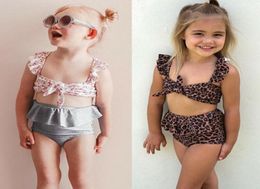 2020 Fashion 2Pcs Toddler Baby Girl Leopard Swimwear Sleeveless Tops Bathing Suit Bikini Outfits Swimsuit Set7463420