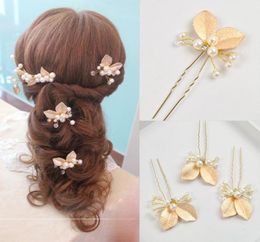 4PCS Wedding Accessories Golden Bridal Pearl Hairpins Flower Crystal Rhinestone Hair Pins Clips Bridesmaid Women Jewelry clippin1532701