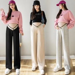 Capris 2022 New Maternity Pants Pregnancy Clothes for Pregnant Women Straight Wide Leg Mopping Trousers Casual Low Waist Grossesse