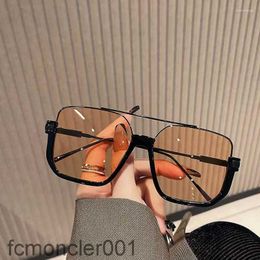 Sunglasses Mens Double Beam Large Frame Anti Blue-ray Retro Glasses Ins Lower Semi-rimless Square for WomenF1JN