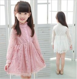 2018 Girls Princess Dress Baby Girl Lace Tulle Dresses Kids Clothing Children Lace Hollow Out Long Sleeve Dress Cute Girl Cotton S6754072