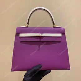 TOP tote bag designer crossbody bag luxury shoulder bag 25CM epsom Genuine Leather Handmade wax line Colour match with box Purple designer bag handbag high quality