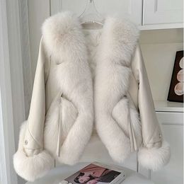 Haining Winter New Full Fox Fur Women's Short Genuine Leather Sheep Skin Slimming Goose Down Jacket 254822