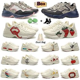Rhyton casual shoes men women multicolor sneakers classic Vintage Chaussures Leather Sports Skateboarding Shoe cartoon letters thick soleg G family beige camel