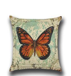 Printed Cushion Cover 4545cm Cotton Linen Throw Pillow Case Color Butterfly Print Home Decor Sofa Bed Cushion Covers6818682