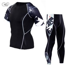 2017 Mens Skin Tight Running Compression Sets 3D Skulls Printing Short Sleeve Running T Shirts Pants Set Fitness Jogging Suits9635408