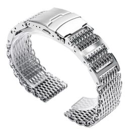 20 22 24mm Silver Black Stainless Steel Shark Mesh Solid Link Wrist Watch Band Replacement Strap Folding Clasp3176