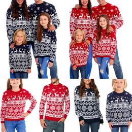 Family Christmas Sweater Winter Snowflake Print Warm Long Sleeve Round Neck Pullovers Knitted Tops Parent Child Outfit 240226