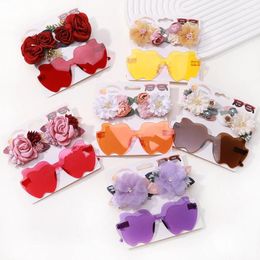 Hair Accessories 3Pcs/Set Artificial Flower Hairpins Sunglasses Set For Kids Girls Vintage Geometry Protective Glasses Headwear