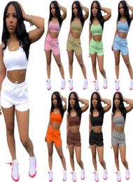 2022 Designer Women Sportwear Tracksuits Two Piece Yoga Pants Set Sexy Slim Crop Tank Top Biker Shorts Outfits For Summer7057456