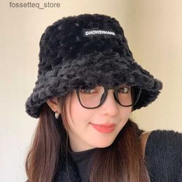 Wide Brim Hats Bucket Hats Winter Bucket Hat Women Plush Thick Warm Fisherman C Female Korean style Casual Faux Fur Bucket Hats New Kpop L240305