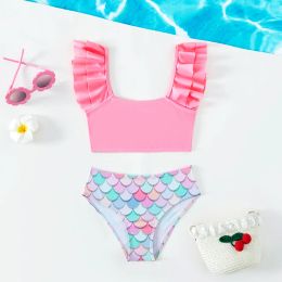 Swimwear Girls Hot Springs Pink Bikini Sets Swimwears Two Piece Fish Scale Printed Swimsuit for Girls Bathing Suits Beach Wear 514 Years