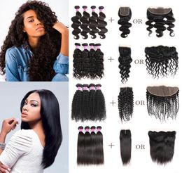 Brazilian Virgin Hair Vendors Straight Body Deep Water Wave Kinky Curly Remy Human Hair Weave Bundles With Closure Frontal Extensi2583972