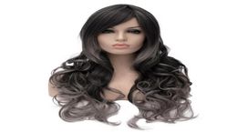 WoodFestival grey black ombre wig wavy heat resistant synthetic Fibre wigs high quality long curly hair natural women8007741