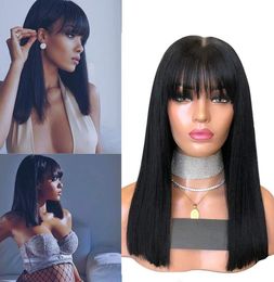 Straight 13x6 Lace Front Wig with Bangs Peruvian Virgin Human Hair Fringe 360 Lace Wigs for Women Natural Color6370635