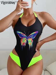 Women's Swimwear Vigoashely 2023 Sexy Print Tied Halter Swimwear Women Hollow Push UP One Piece Swimsuit Monokini Backless Beach Bathing Suit L240308