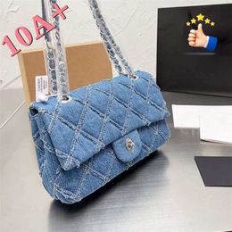 Bag Flap Vintage Designer Handbag Dark Blue Denim Women Sier Chain Hardware Shoulder Straps Saddle Tote Wallet 25cm