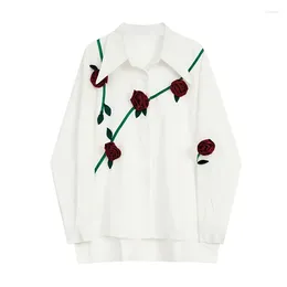 Women's Blouses SuperAen Rose White Shirt Autumn 2024 Design Chic Fashion Long Sleeve Korean Shirts
