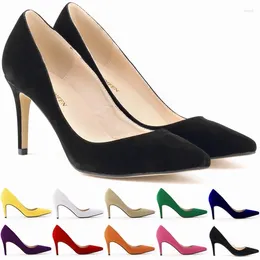 Dress Shoes Women's Pumps Thin High Heels Sexy Wedding Party Pointed Toe Flock 8CM Slip On For Women 2024 Size 35-42 Black Blue