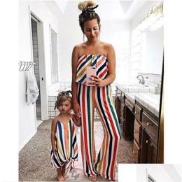 Family Matching Outfits Mommy And Me Clothes Girls Dress Stripe Sleeveless Bandeau Rompers Mother Daughter Dresses Ladys Kids Drop D Dhebi