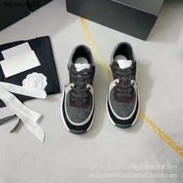 Autumn and winter 2022 new woolen quilted sneakers chaneles Daddy shoes Cowhide lace up plaid leisure panda shoes