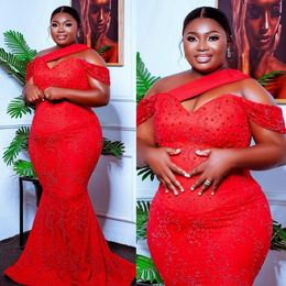 2024 Red Plus Size Prom Dresses For Black Women Evening Gowns One Shoulder Pearls Formal Dress for Special Occasions Second Reception Gowns Engagement Gown NL607