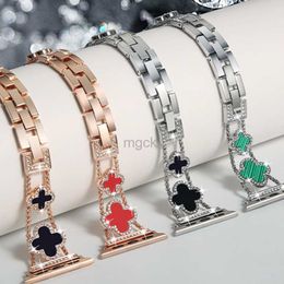 Bands Watch Four-leaf Clover Metal Chain Shell Jewellery Bracelet Diamond Strap Band Link Straps Bands Watchband for Watch Series 3 4 5 6 7 8 iWatch 240308