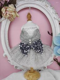 Dog Apparel Handmade Clothes Pet Supplies Unique Design Silver Glitter Lace Sexy Perspective PartyHollow Braces Skirt Princess Dress