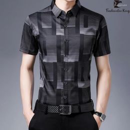 Men's Casual Shirts Summer Striped Short Sleeve Shirt Male Wear Slim Fit Print