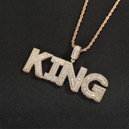 HipHop Custom Names Baguette Letter Pendant Necklace With Rope Chain Gold Silver Bling Zirconia Men Pendants Jewelry231s