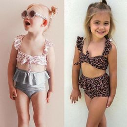 2020 Fashion 2Pcs Toddler Baby Girl Leopard Swimwear Sleeveless Tops Bathing Suit Bikini Outfits Swimsuit Set2914876