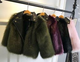 New Girl fur Coat Jacket Imitation fox Artificial Fur Grass High Quality Plushleather Fake 2 pieces Winter Kids baby girl Clothes6853779