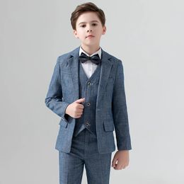 Boy Wedding Piano Performance Pography Suit Set Big Kids Blazer Jacket Pants Bowtie Clothes Kids Formal Costume 2-15t 240304