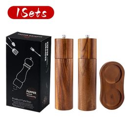 8 Inch Sets Solid Wooden Salt and Pepper Grinder Manual Spice Mills Shakers With Adjustable Core-Salt Grinder Kitchen Mills Tool 240306