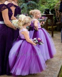 New 2018 Pretty Purple Flower Girl Dresses Floor Length Ball Gown Child Girl Wedding Dresses Girls Christmas Party Gowns6104465