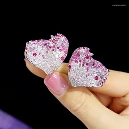 Stud Earrings ZOCA Luxury Real 925 Sterling Silver Zircon Pink Quality Boutique Jewellery Friend Gift Party