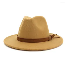 Berets Fedora Hat For Women Men Wide Brim Solid Jazz Cap Band Belt Classic Formal Dress Khaki Black Winter Hats Sombreros De Mujer