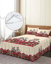 Bed Skirt Tulip Flower Bicycle Elastic Fitted Bedspread With Pillowcases Protector Mattress Cover Bedding Set Sheet