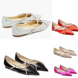 French Luxury Women's Flat Shoes Sandals Silver Temperament Crystal Sequins Cross Strap Ballet Pointed Flat Shoes Sexy Shallow Cut Single Shoes Dress shoes