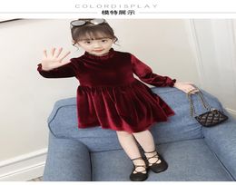 2019 New Girl Baby Gold Velvet Spring Autumn Lace Princess Dress Girls Kids Children Clothes Vestido RedBlack 310T1508856