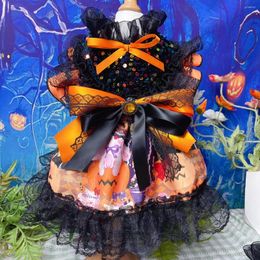 Dog Apparel Black Lace Sequin Halloween Pet Clothes Fashion Print Handmade Lolita Princess Dress For Small Medium Poodle