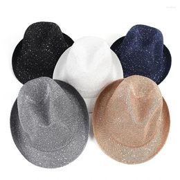 Berets Mardi Gras Sequins Fedoras Hat For Adult Unisex Masquerade Carnivals Mesh Performances With Rolled Up Brim