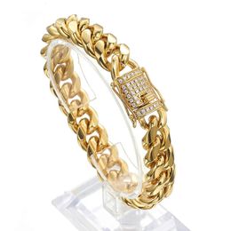 Iced Out CZ Hip Hop Stainless Steel 18k Gold Plated Cuban Link Bracelet for Women Men Luxury Bracelets on Hand Jewellery Gifts 240226