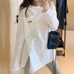 T-Shirt Spring Autumn Women's Oversized Tshirt White Gray Kpop T Shirt Long Sleeve Haruku Top Female Loose Bottoming Shirt Streetwear