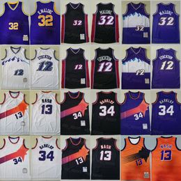 Retro Basketball Throwback John Stockton Jersey 12 Karl Malone 32 Steve Nash 13 Charles Barkley 34 Color Purple Black White Orange Stitched Vintage Good Quality