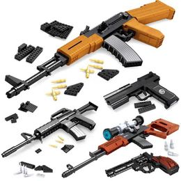 Gun Toys Gun Toys Barrett 98K MP5 QBZ95 military rifle revolver M4 Desert Eagle gun machine can shoot Bullet brick toy gun 2400308