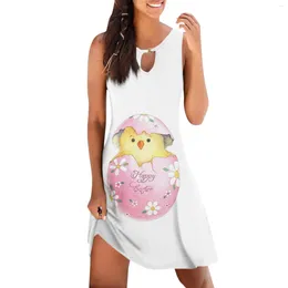 Casual Dresses Short For Women Delicate Easter Printed Knee-Length Woman Round Neck Sleeveless Frocks Vestidos Longos