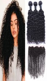 Brazilian Jerry Curly Human Hair Wefts with 13x4 Lace Frontal Ear to Ear Full Head Natural Color Can be Dyed Unprocessed Human Hai4446979